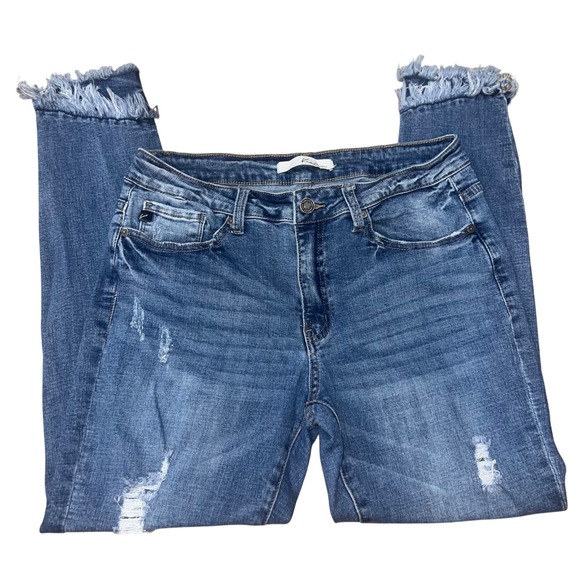 KanCan Denim - KanCan Womens Size 11/29 Distressed Frayed Hem Skinny Jeans Medium Wash Denim